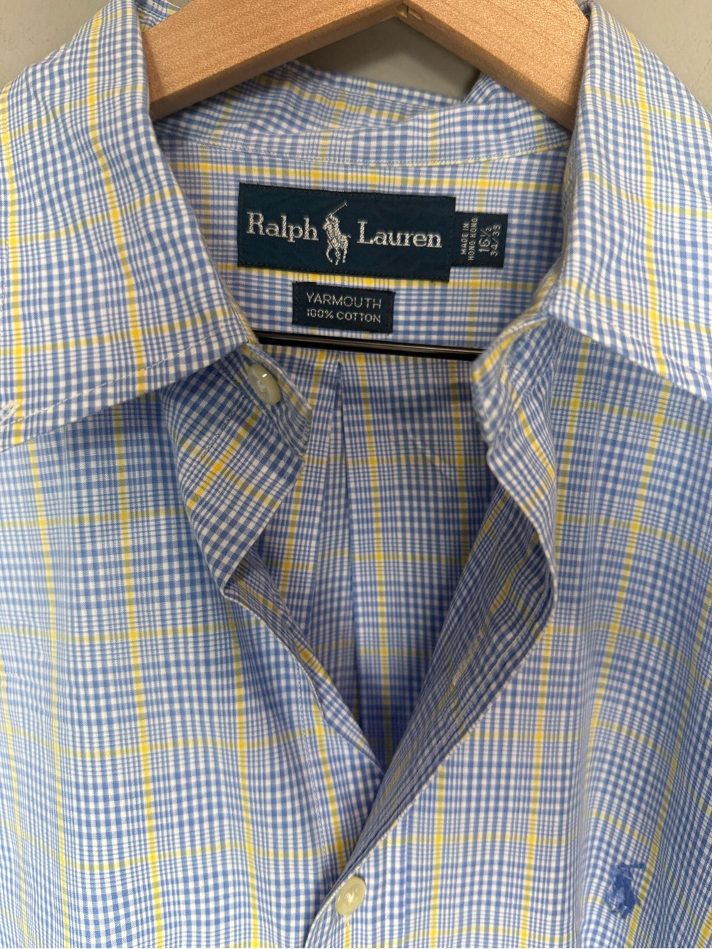 Ralph Lauren Yarmouth Blue Yellow Plaid Button Down Shirt 16 34/35 XL Cotton - Picture 2 of 6
